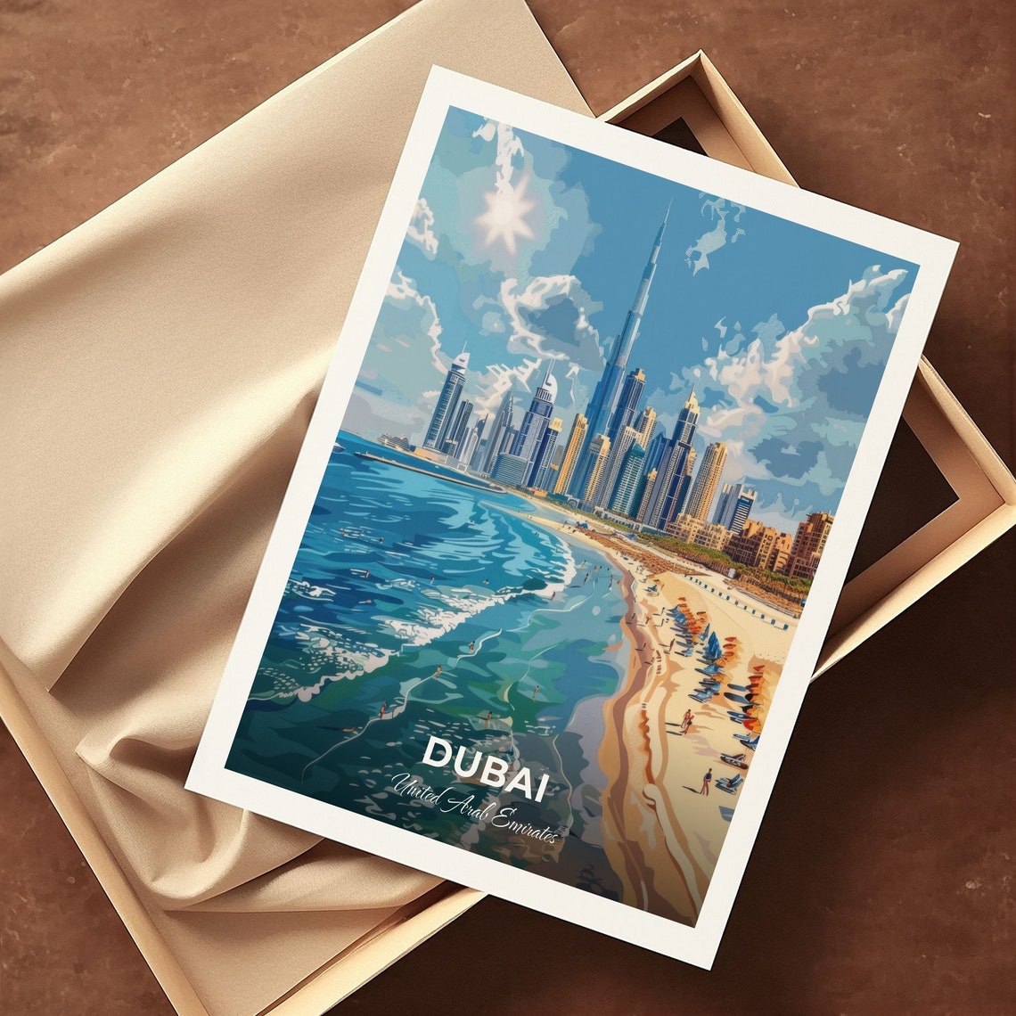 Dubai Jumeirah Beach Burj Khalifa Skyline UAE Vintage Travel Poster - Image 3