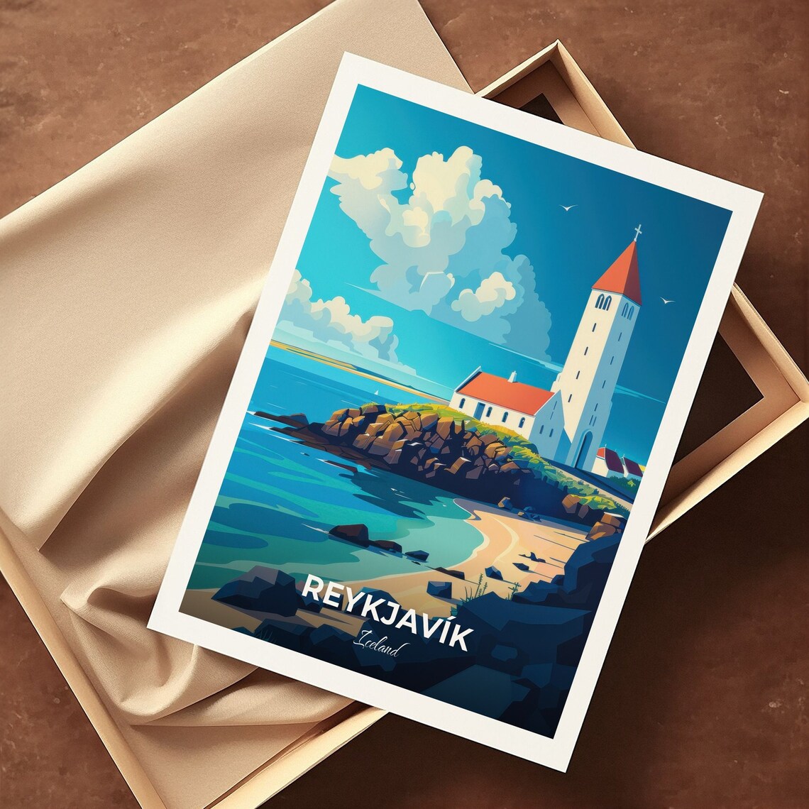 Reykjavik Iceland Hallgrimskirkja Church Coastal Travel Poster - Image 3