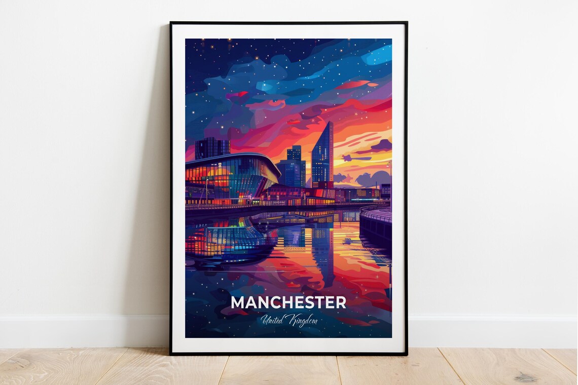Manchester MediaCityUK Night Skyline Modern City Travel Poster