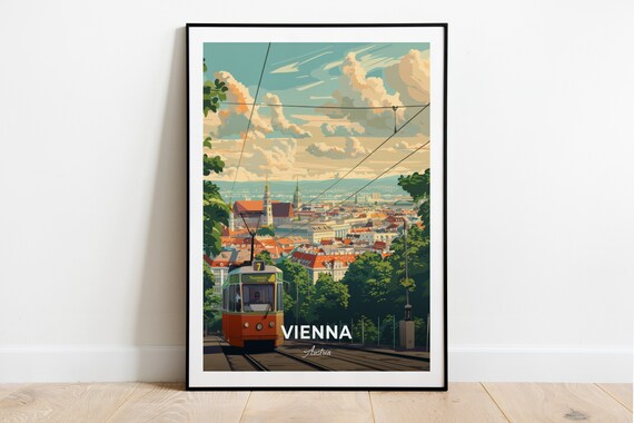 Vienna Spittelberg Tram Descending Hill City Rooftops Austria Travel Poster