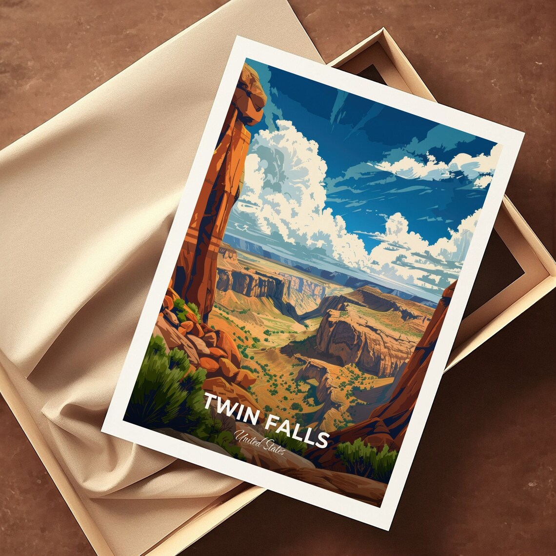 Twin Falls Red Rock Canyon Desert Landscape United States Travel Poster - Image 3