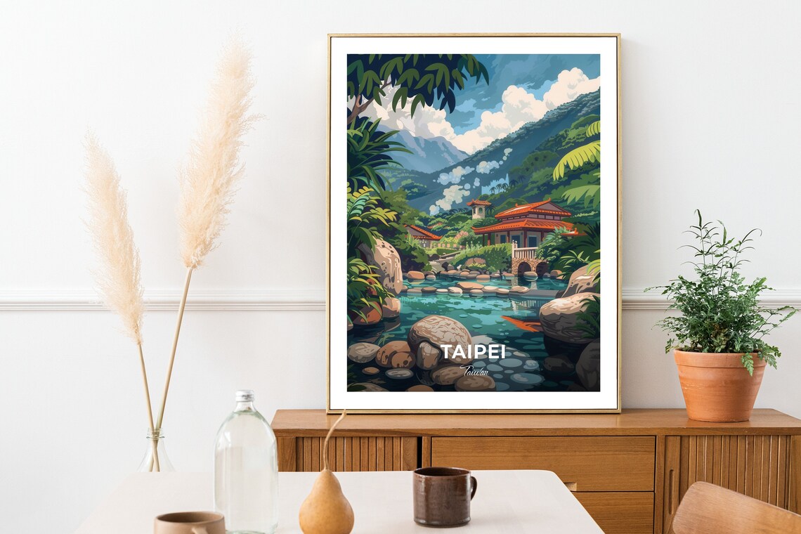 Taipei Beitou Hot Spring Mountain Bathhouse Valley Travel Scene Poster - Image 2