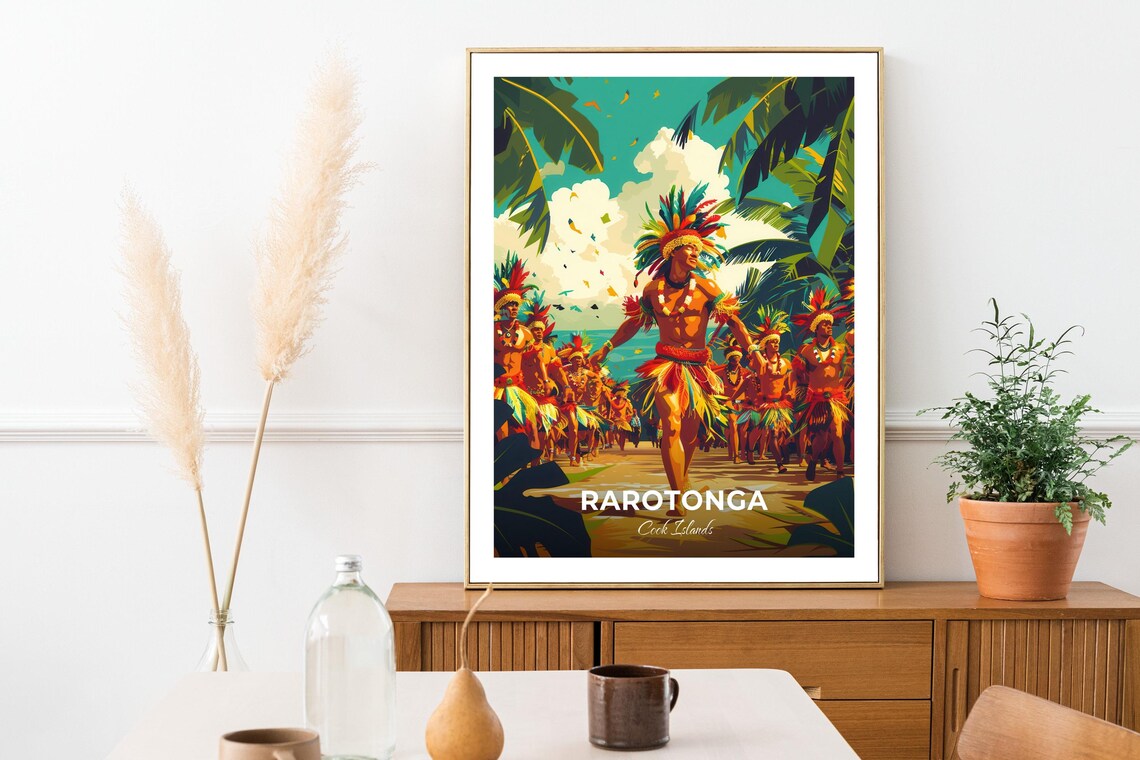 Rarotonga Cook Islands Traditional Dancers Festival Travel Poster - Image 3