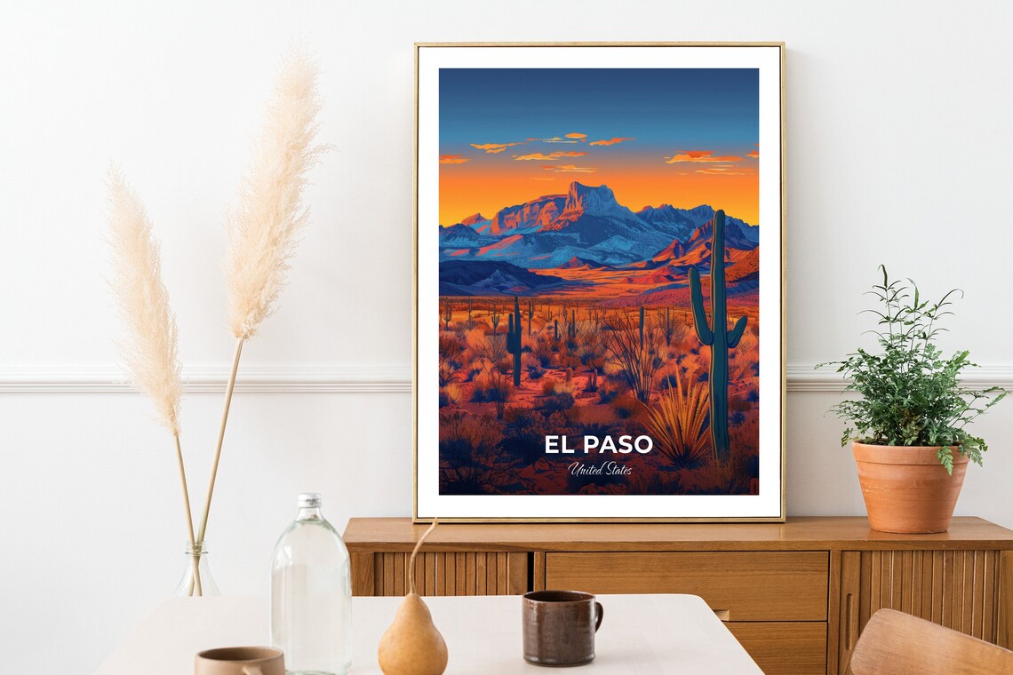 El Paso Franklin Mountains Desert Sunset Saguaro Travel Poster - Image 3
