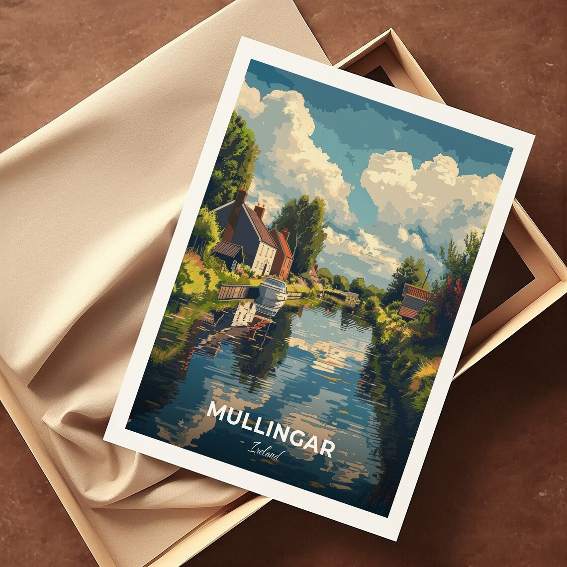 Mullingar Ireland Royal Canal Cottages And Narrowboat Scene Poster - Image 3