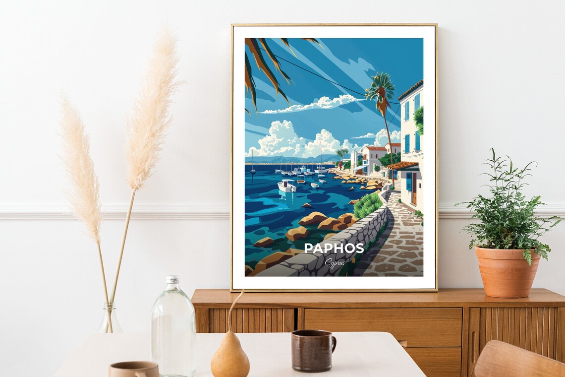 Paphos Cyprus Bright Sunny Harbor Boats Charming Seaside Town Poster - Image 2