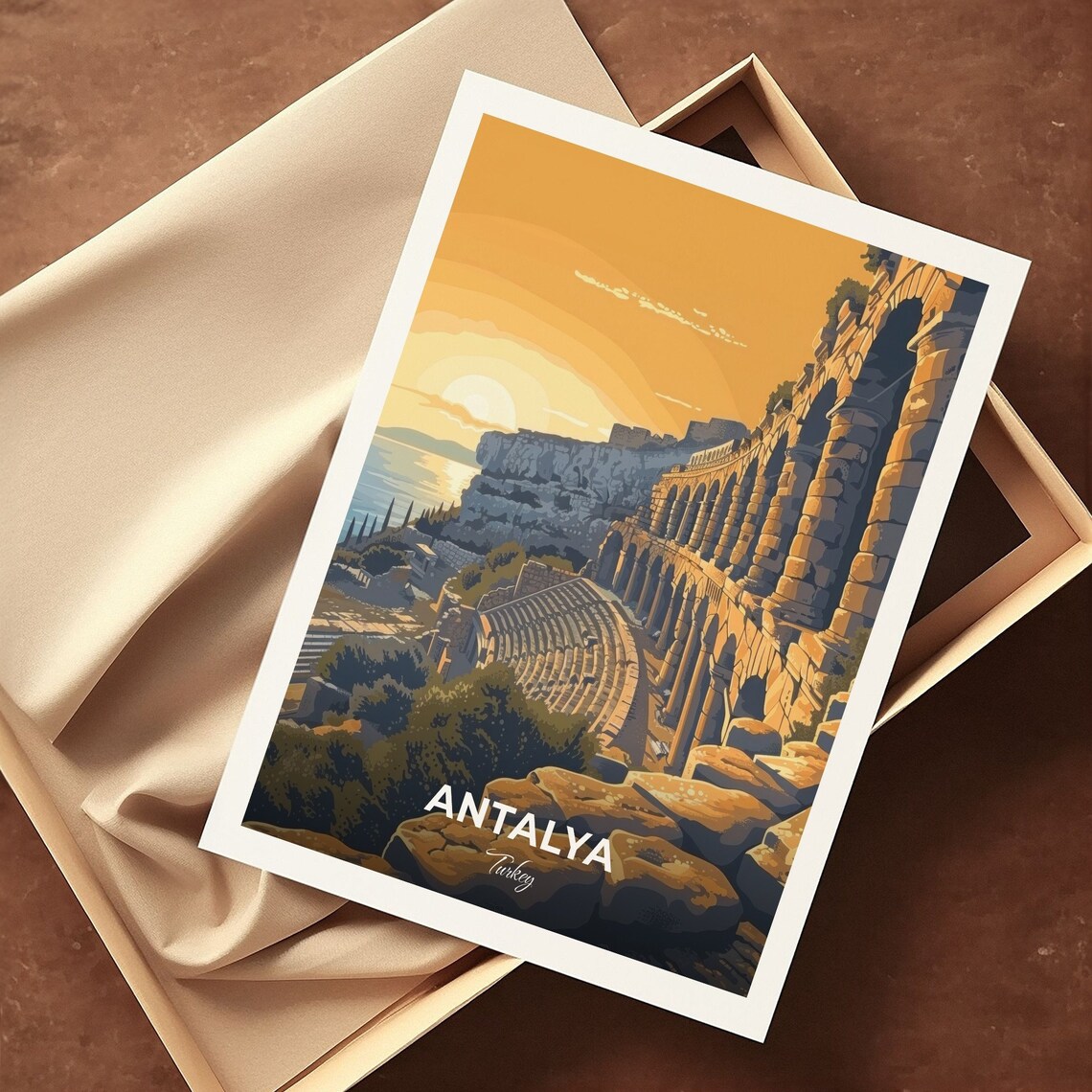 Antalya Turkey Aspendos Amphitheatre Travel Poster Ancient Ruins Art - Image 3