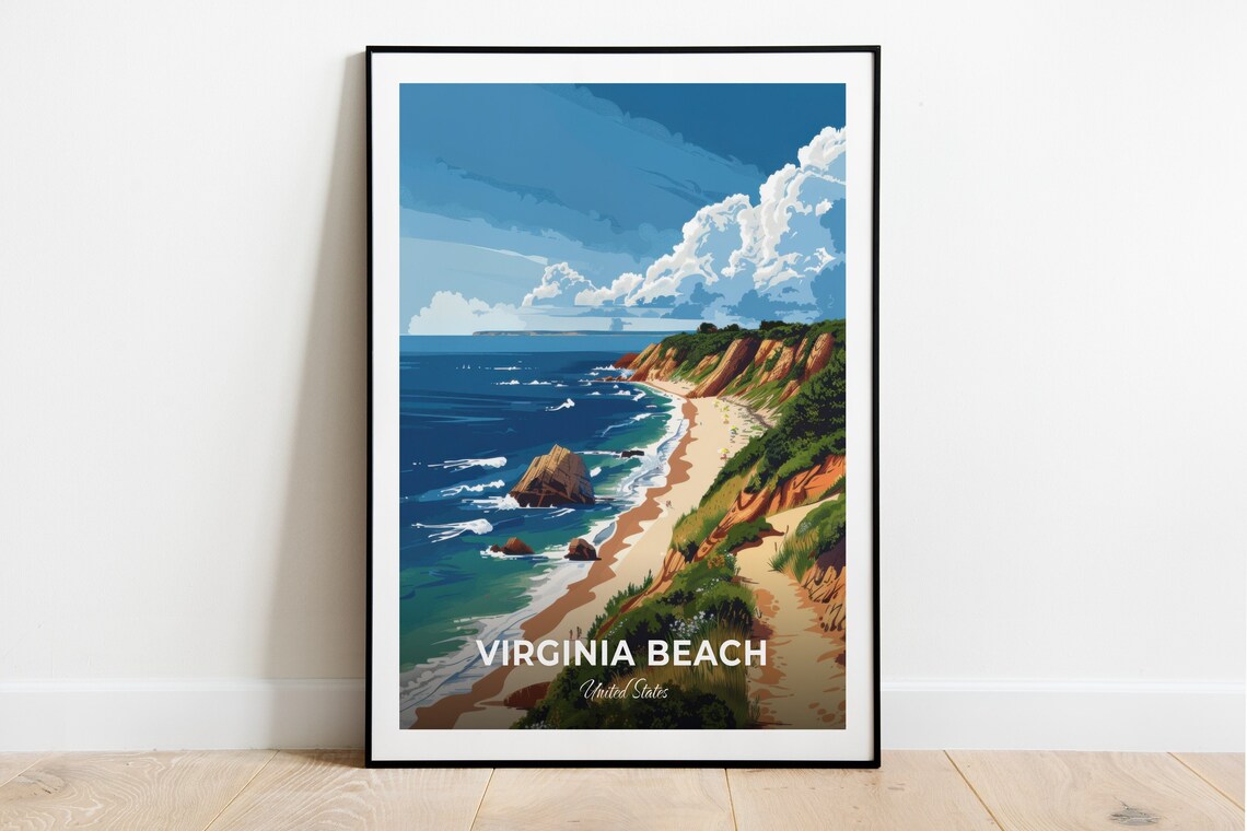 Virginia Beach Sandy Cove Coastal Cliffs United States Seaside Travel Poster
