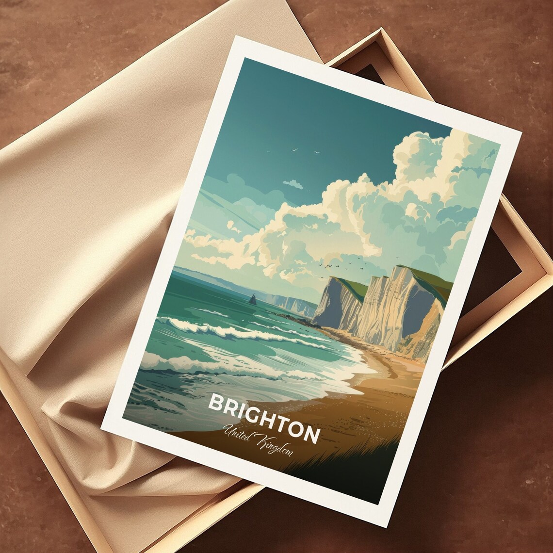 Brighton United Kingdom Seven Sisters Cliffs Beach Cloudy Day Poster - Image 3