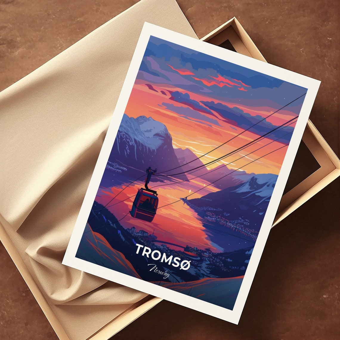 Tromso Norway Arctic Cable Car Sunset Fjord Mountain Travel Poster - Image 3