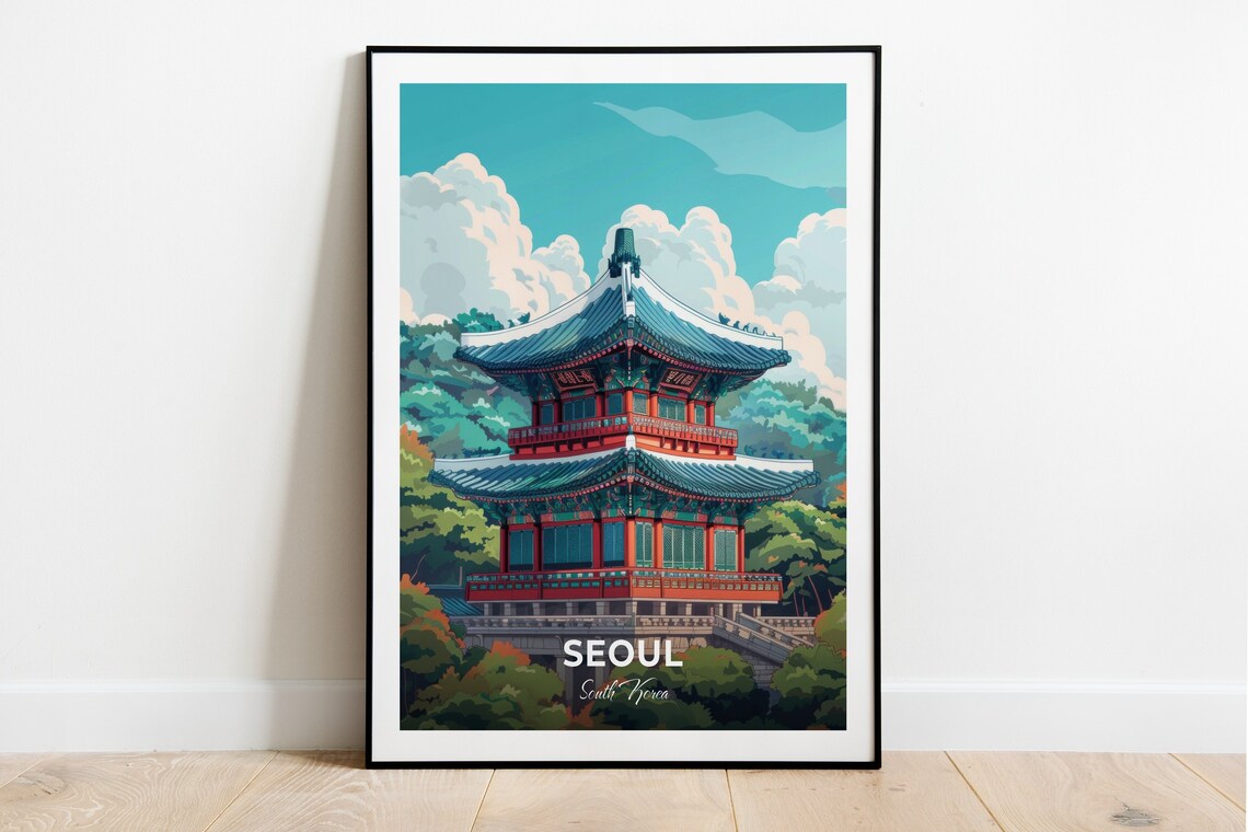 Seoul Changdeokgung Palace Pavilion Forest Travel Scene Poster