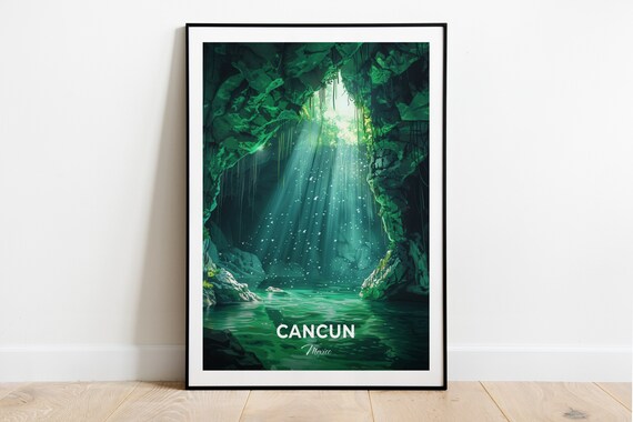 Cancun Mexico Emerald Cenote Sunbeam Underground Water Poster