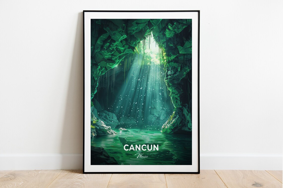 Cancun Mexico Emerald Cenote Sunbeam Underground Water Poster