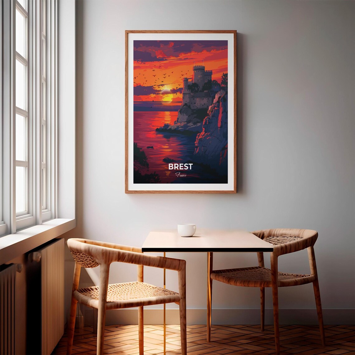 Brest France Cliffside Castle Dramatic Sunset Sea Travel Poster - Image 3