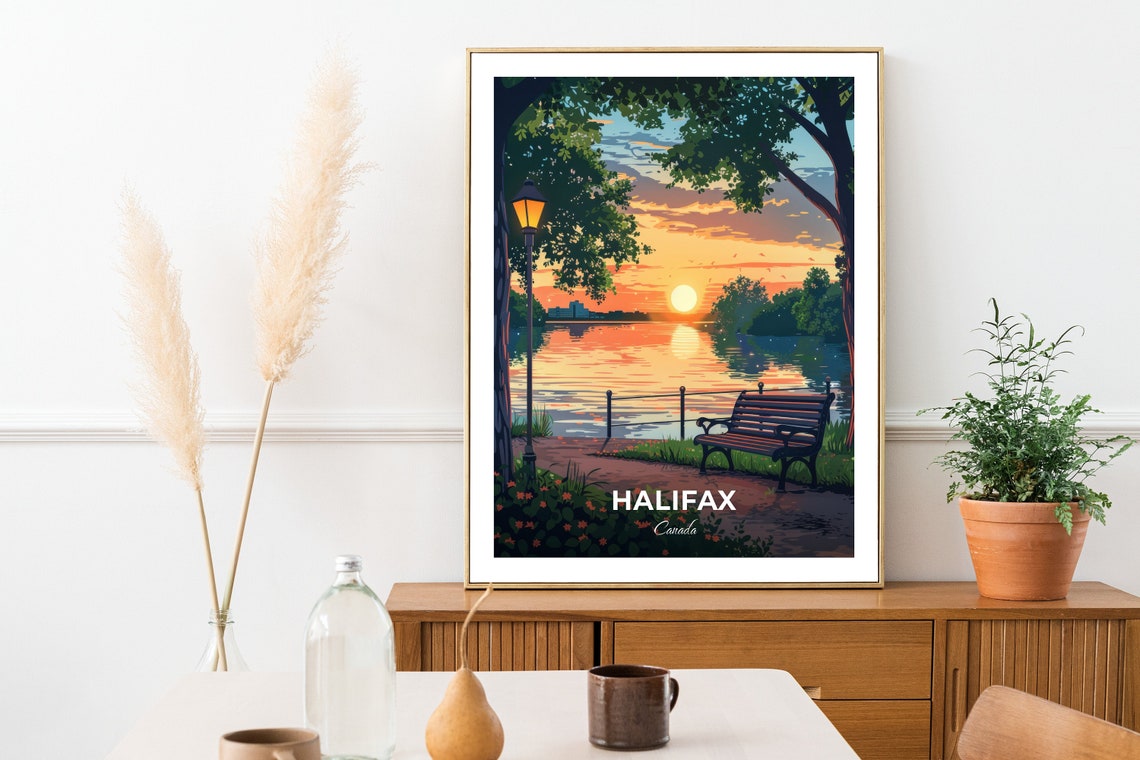 Halifax Canada Sunset Park Bench Waterfront Evening Art Poster - Image 2