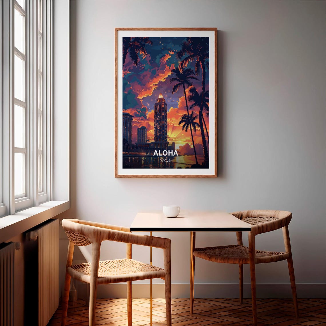 Aloha Hawaii Sunset Skyline Aloha Tower Modern Travel Poster - Image 3