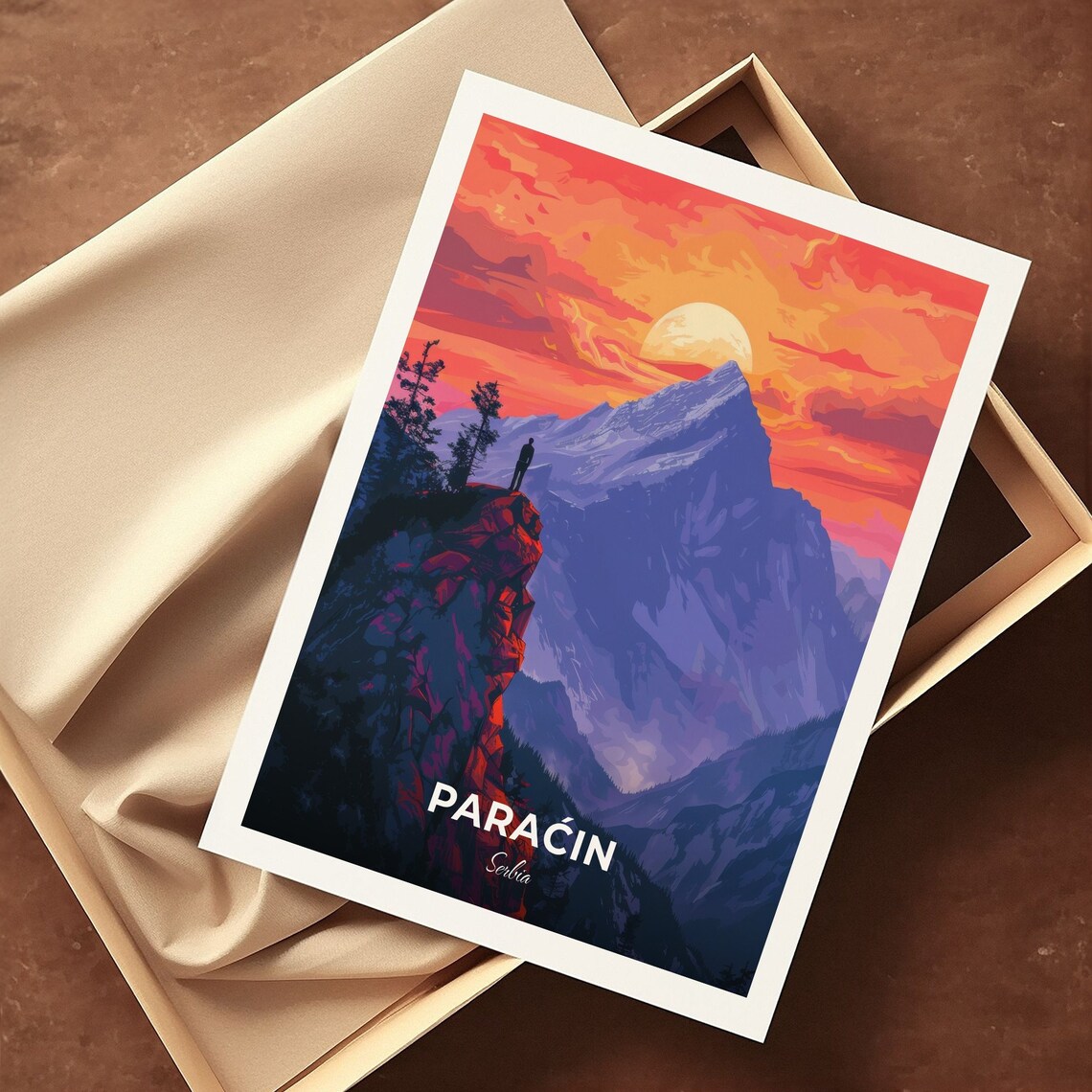 Paracin Serbia Zvid Mountain Sunset Peak Silhouette Art Travel Poster - Image 3