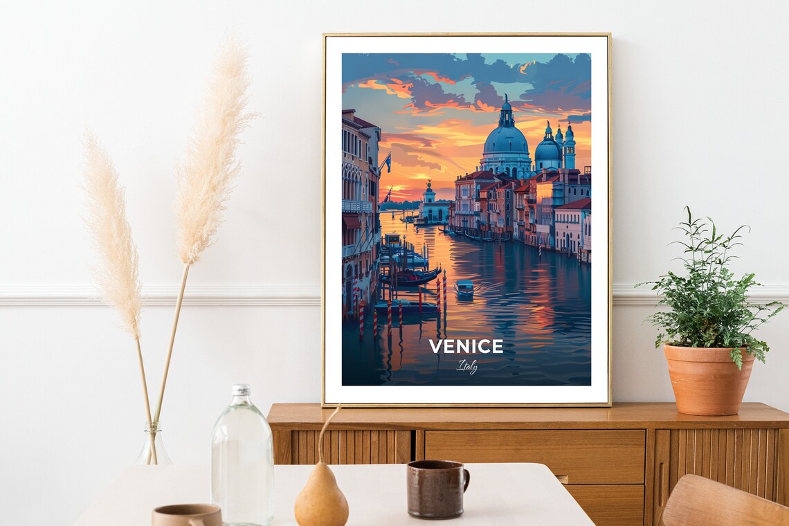 Venice Grand Canal Gondola Sunset Santa Maria Salute Italy Travel Poster - Image 2