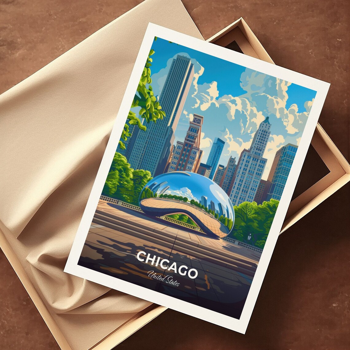 Chicago Millennium Park Cloud Gate Reflective Bean Travel Poster - Image 3
