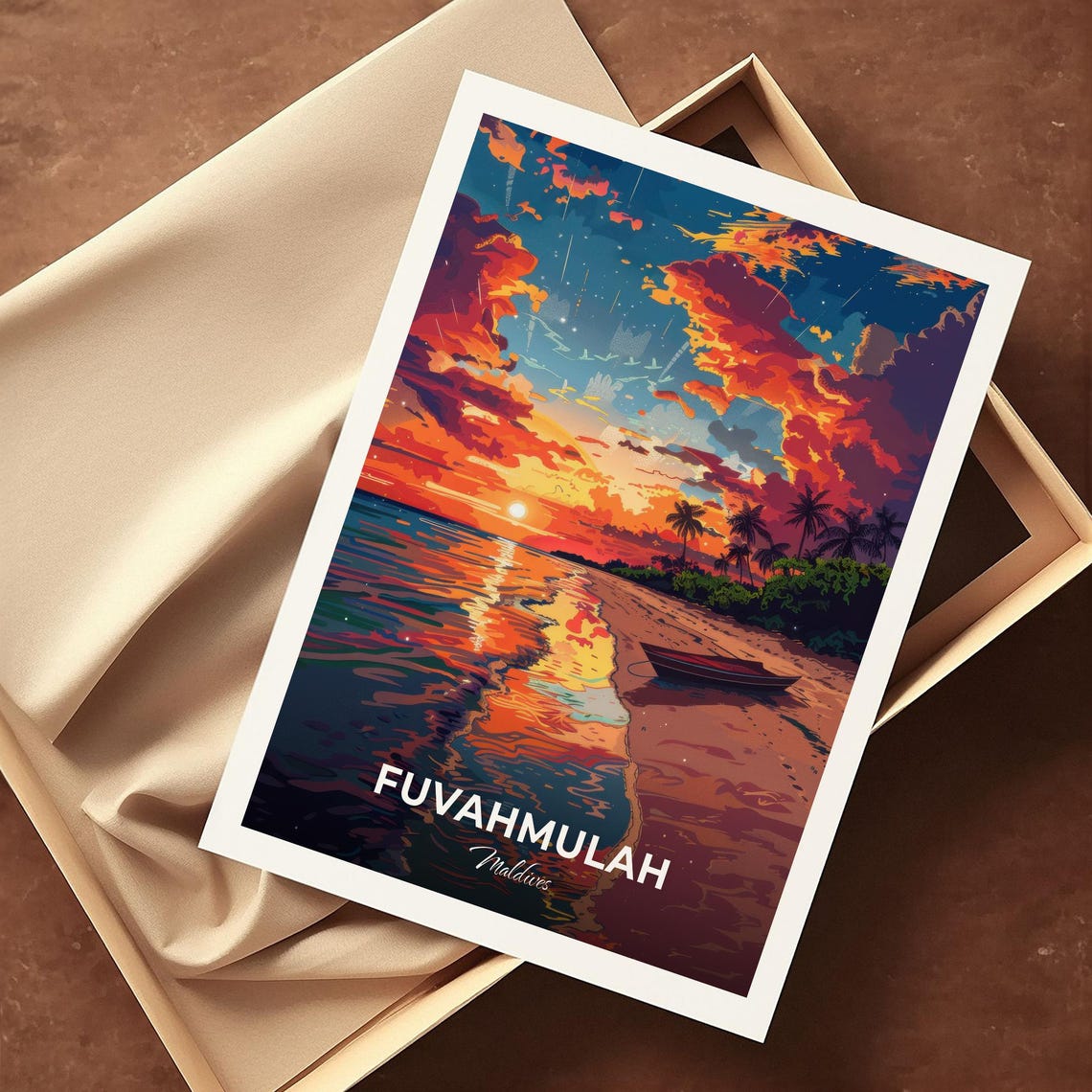 Fuvahmulah Maldives Thoondu Beach Sunset Modern Travel Poster - Image 4