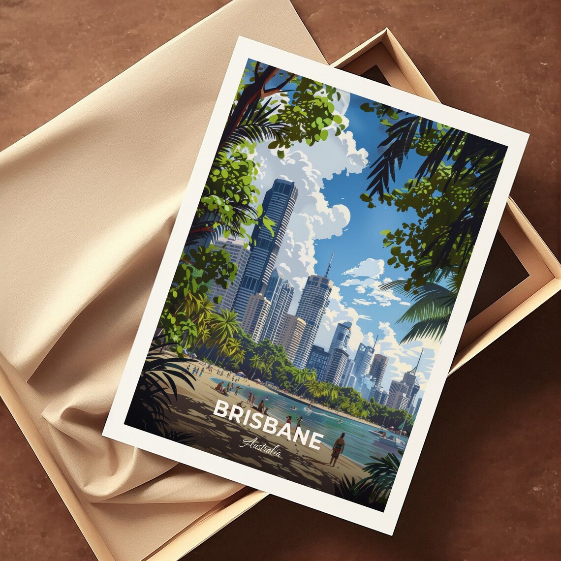 Brisbane Australia South Bank Beach Skyline Palms Travel Poster - Image 3