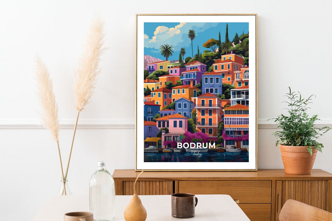Bodrum Turkey Gumbet Colorful Pastel Houses Harbor View Poster - Image 3
