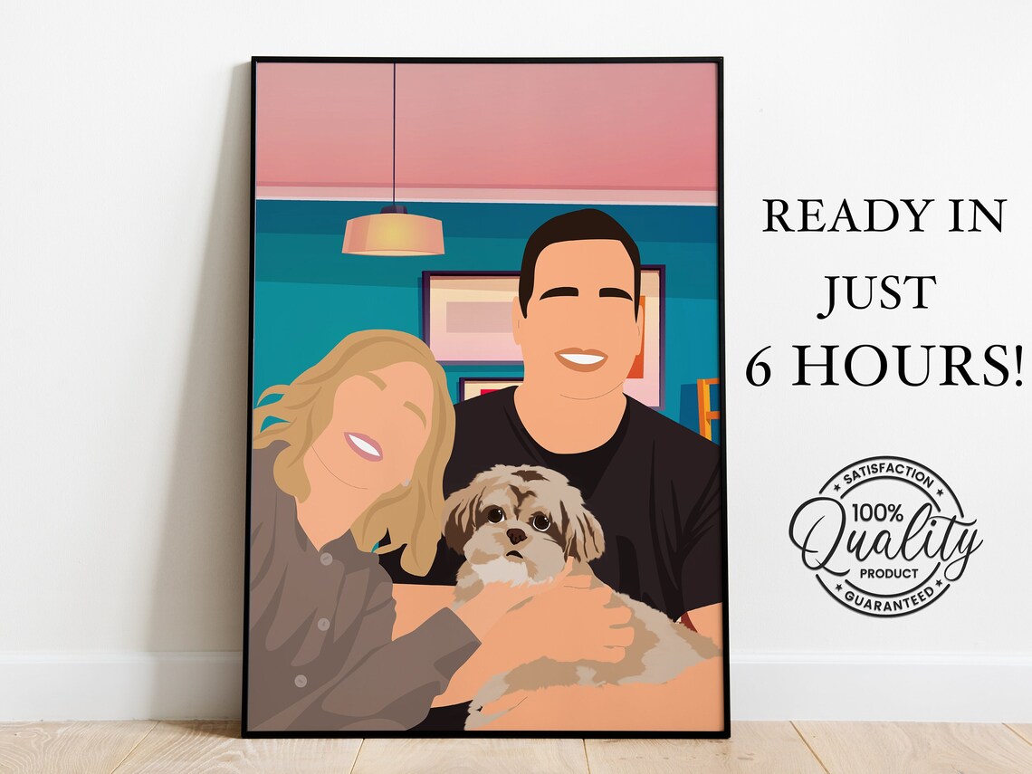 Custom Faceless Portrait With Pet, Family Portrait