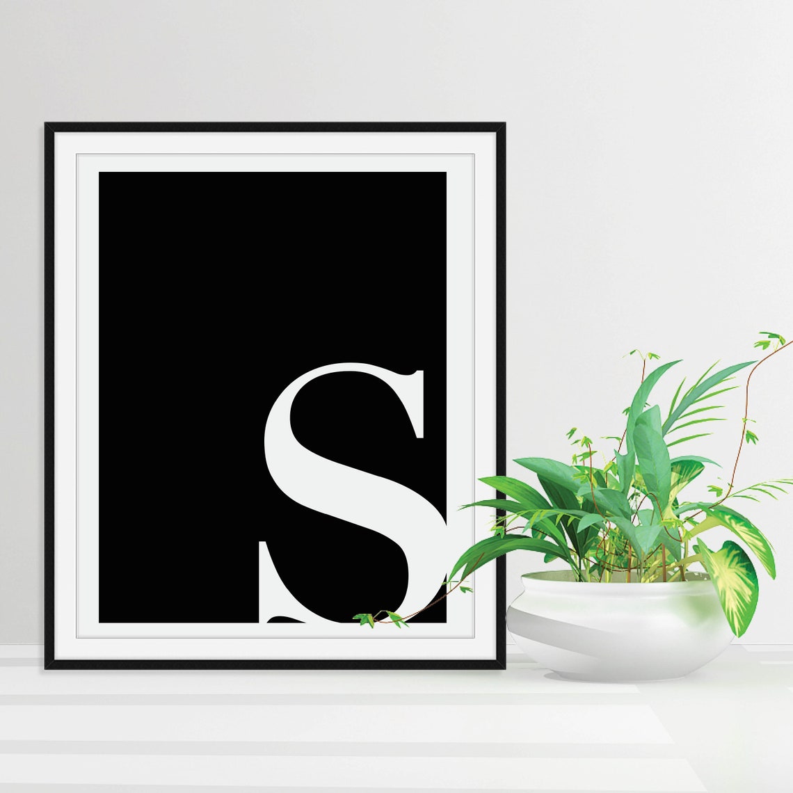 Lowercase Letter S Monogram Poster White on Black Modern Decor - Image 4