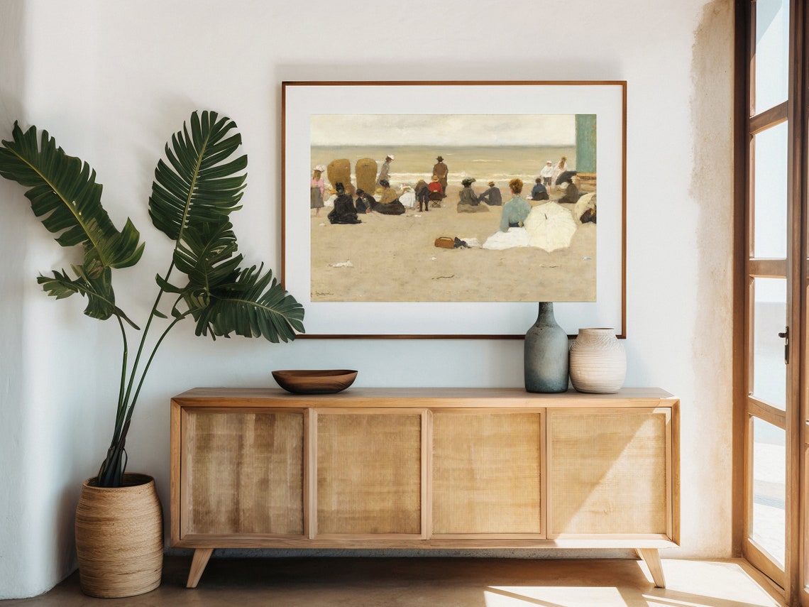 Victorian Beachgoers Relaxing Sand Impressionist Seaside Poster - Image 6