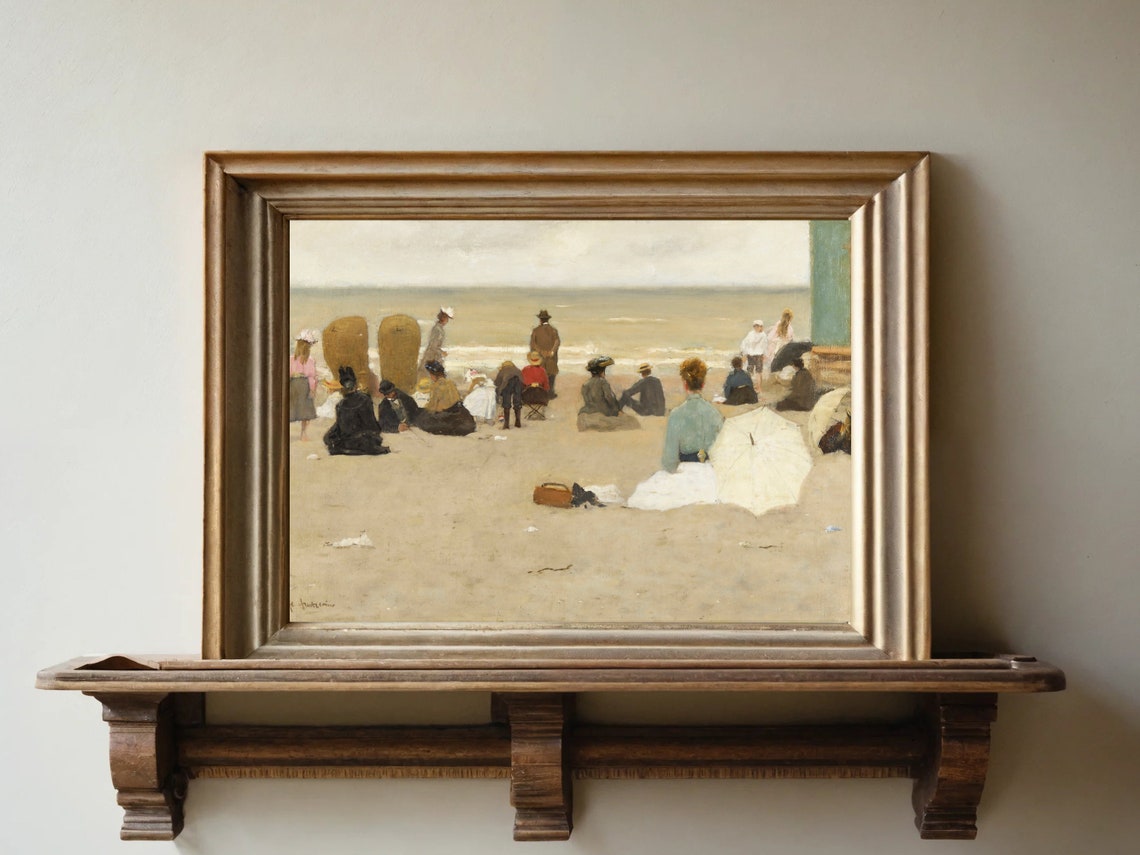 Victorian Beachgoers Relaxing Sand Impressionist Seaside Poster - Image 7