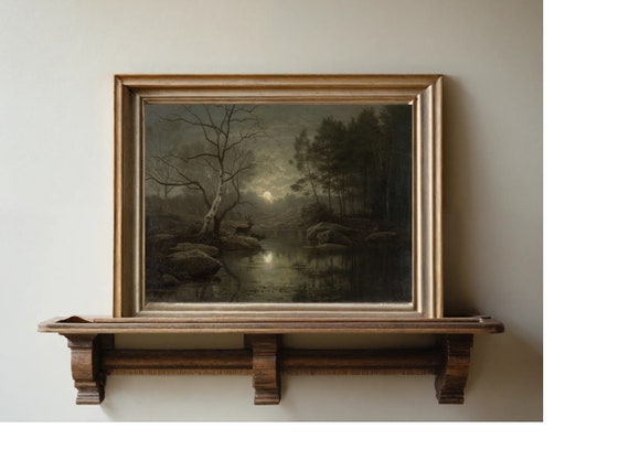 Dark Forest Landscape Oil Painting Print Dark Vintage Art Dark Academia Wall Decor Forest Art Dark Academia Print