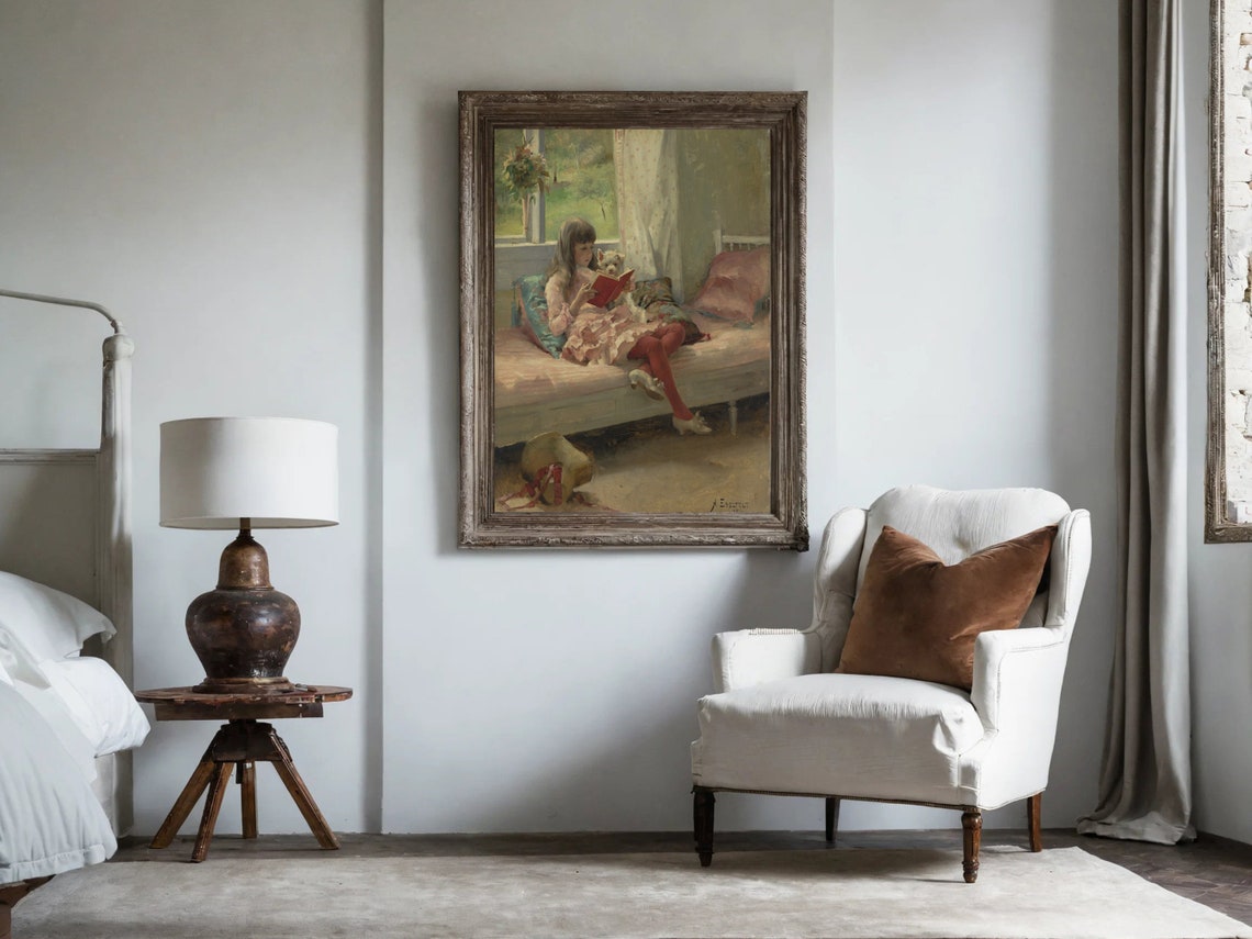 Victorian Girl Art Print Good Friends Vintage Portrait Painting Print Dog Print Nursery Print Wall Art - Image 6