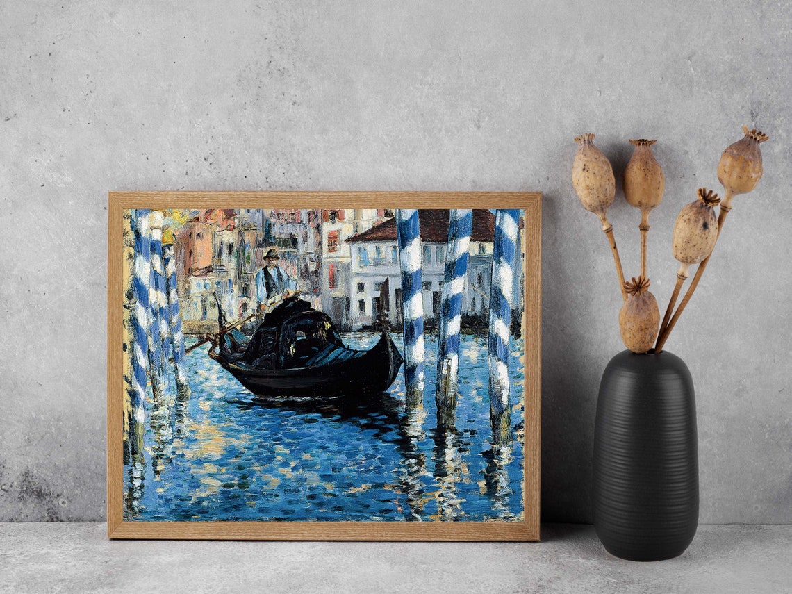 Venice Gondola Gondolier Striped Poles Canal Impressionist Poster - Image 3
