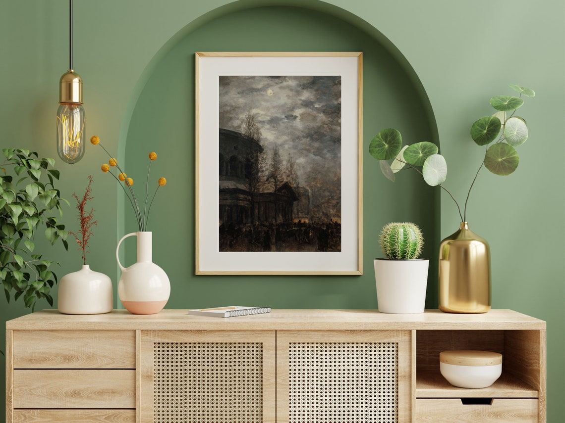 Moody Paris Nocturne Moonlit Cityscape Dark Academia Art Poster - Image 2