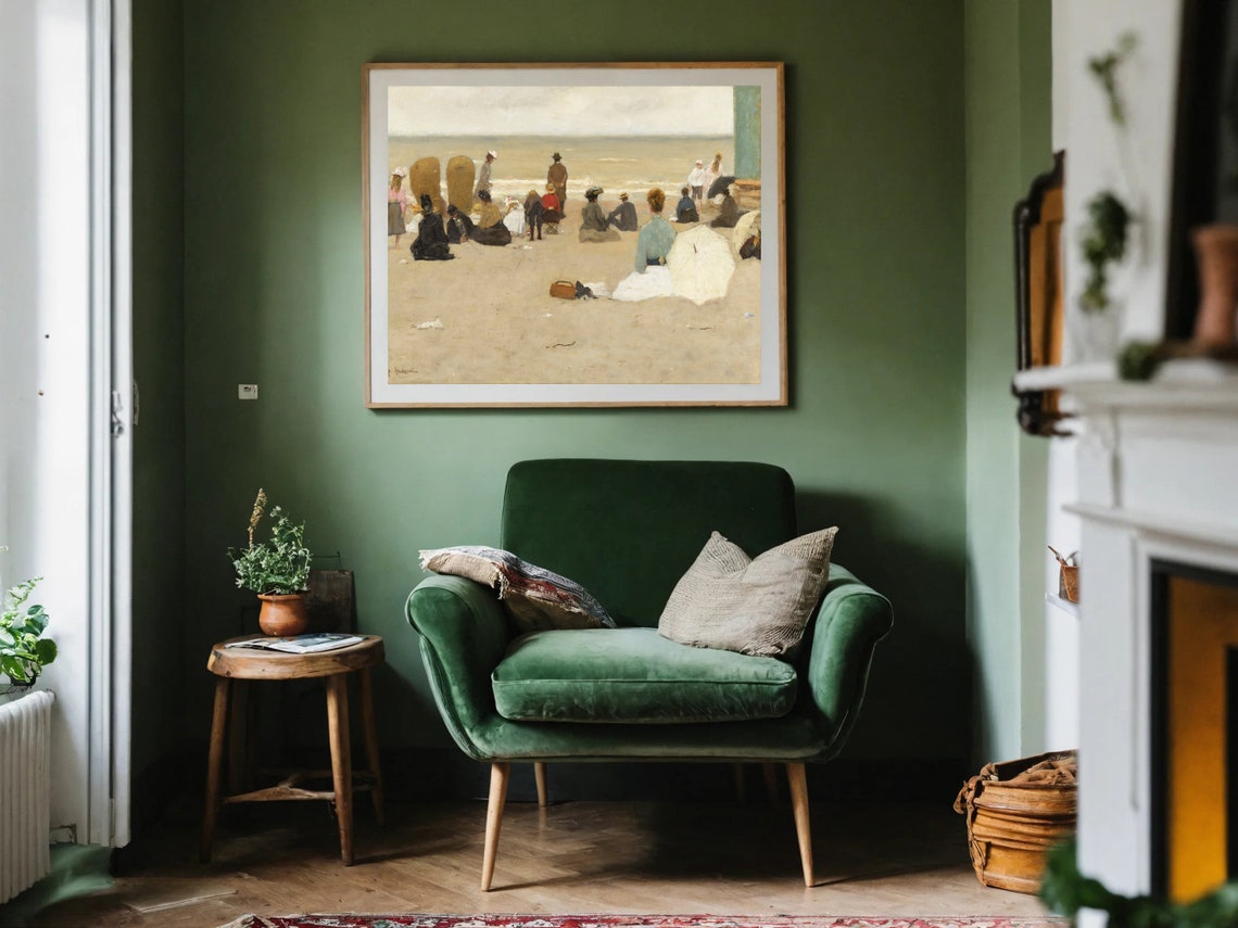 Victorian Beachgoers Relaxing Sand Impressionist Seaside Poster - Image 4
