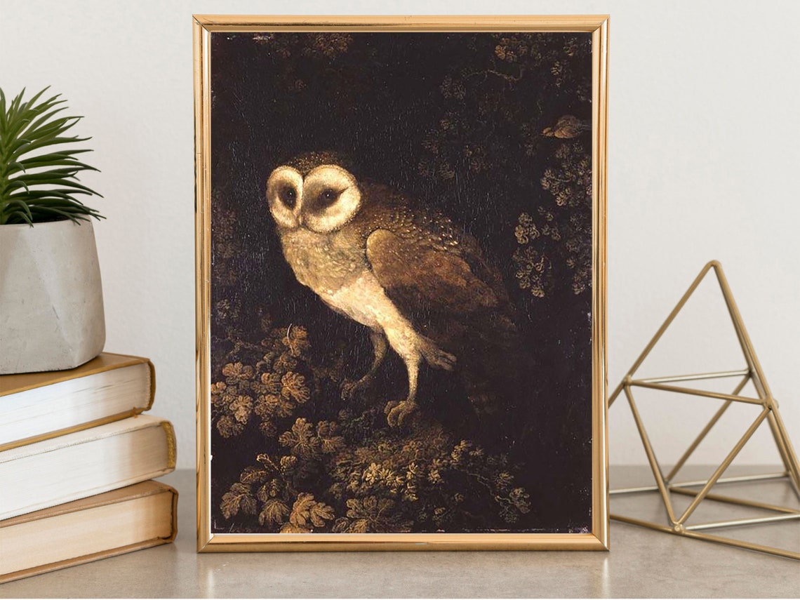 Antique Barn Owl Painting Dark Dramatic Nocturnal Bird Poster - Image 2