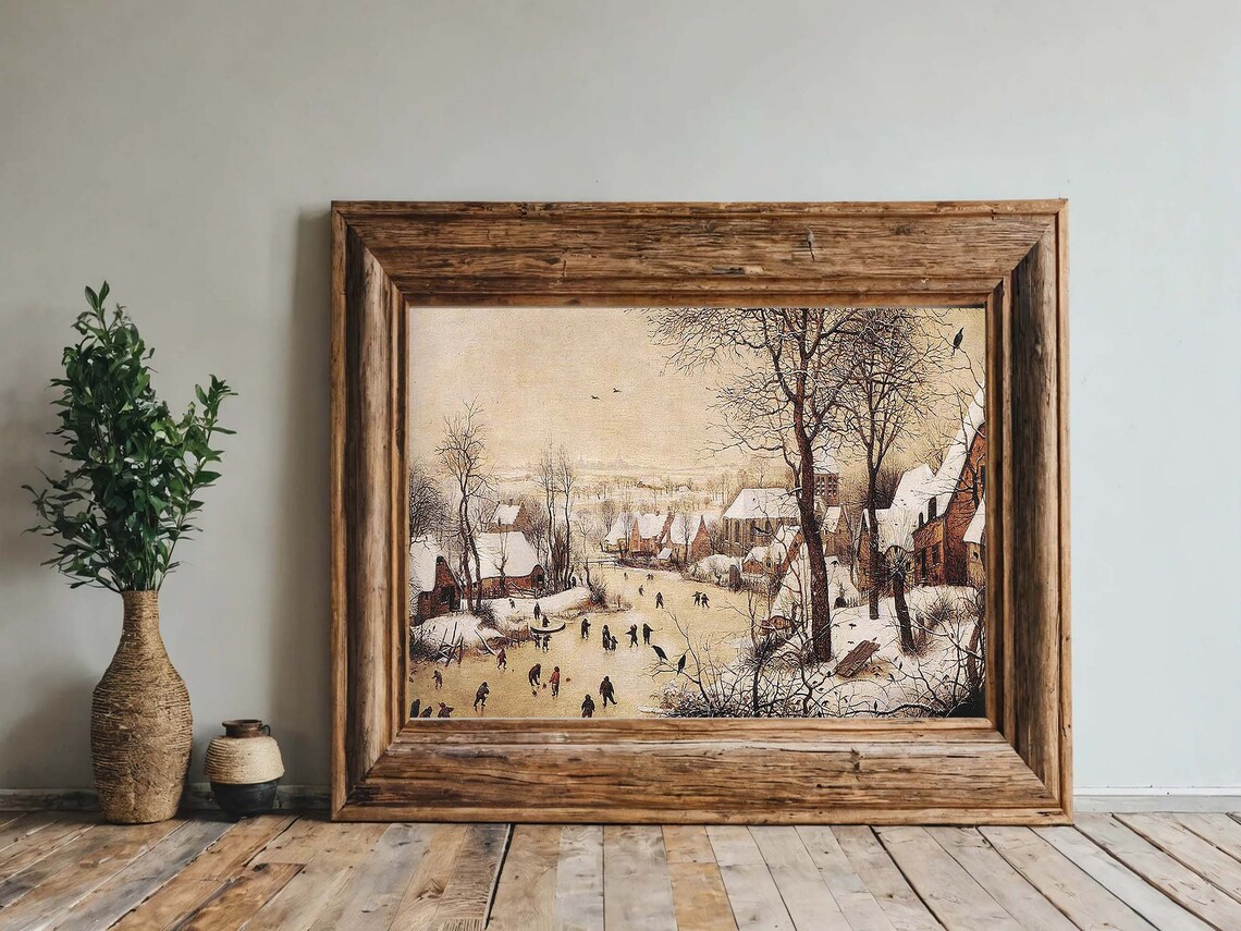 Pieter Bruegel Winter Landscape Ice Skaters Snowy Village Painting Poster - Image 3