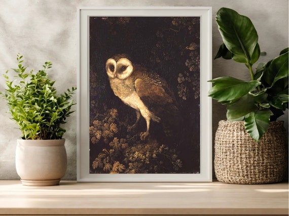 Antique Owl Painting Antique Owl Painting Vintage Animal Wall Art Dark Academia Wall Art Dark Art