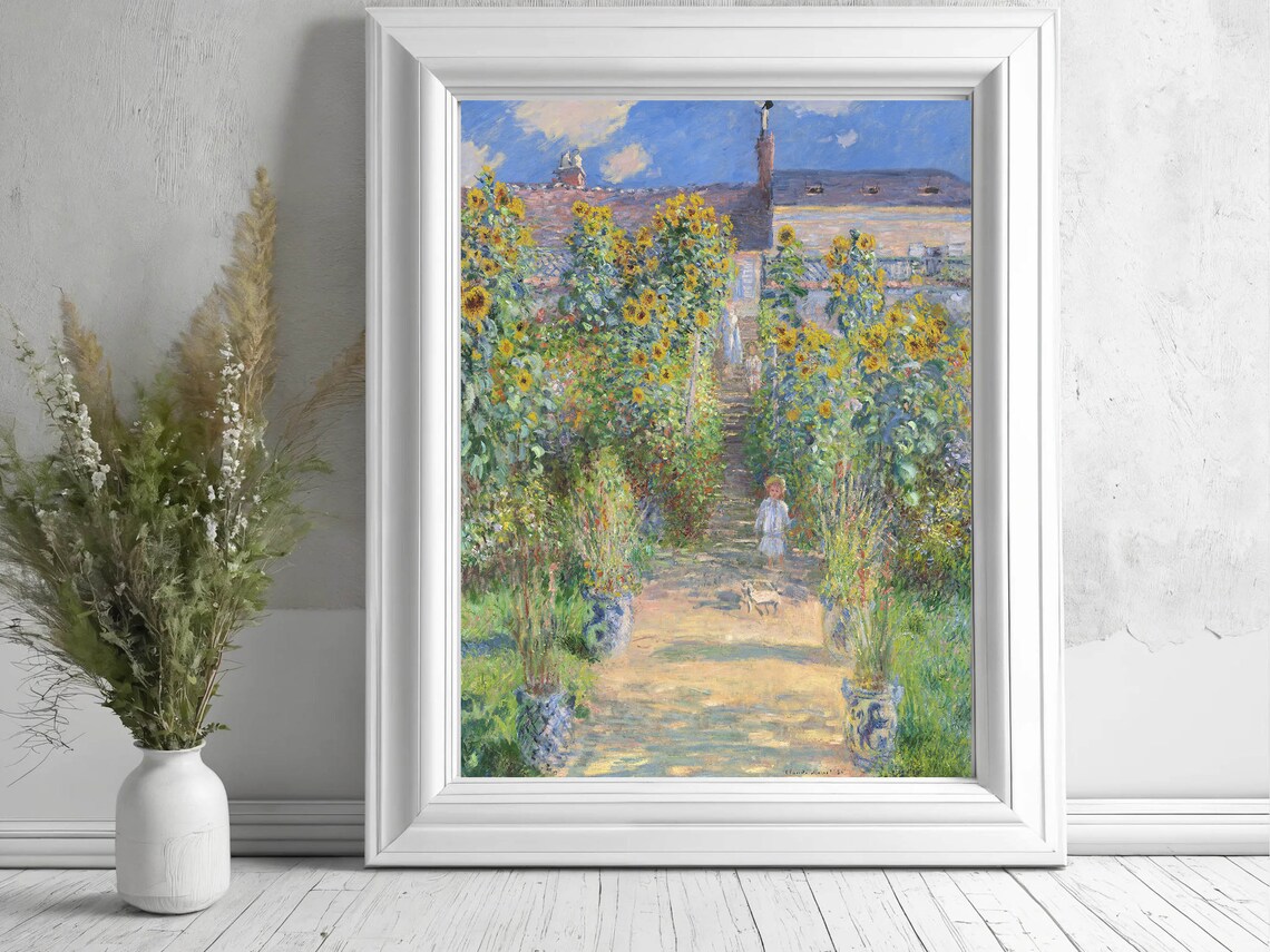 Claude Monet The Artists Garden at Vetheuil Sunflower Classic Print