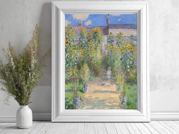 Monet Print The Artists Garden At Vetheuil By Claude Monet Impressionist Landscape Painting Garden Print Monet Wall Art Art Print