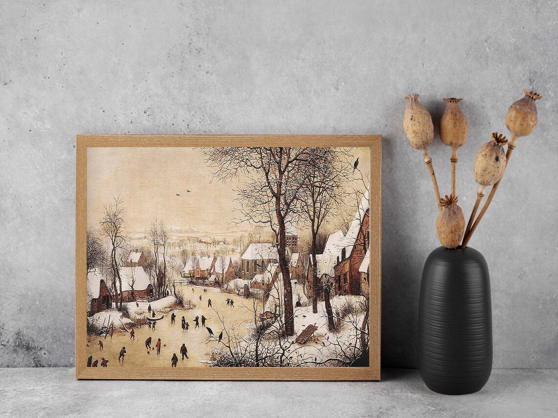 Pieter Bruegel Winter Landscape Ice Skaters Snowy Village Painting Poster