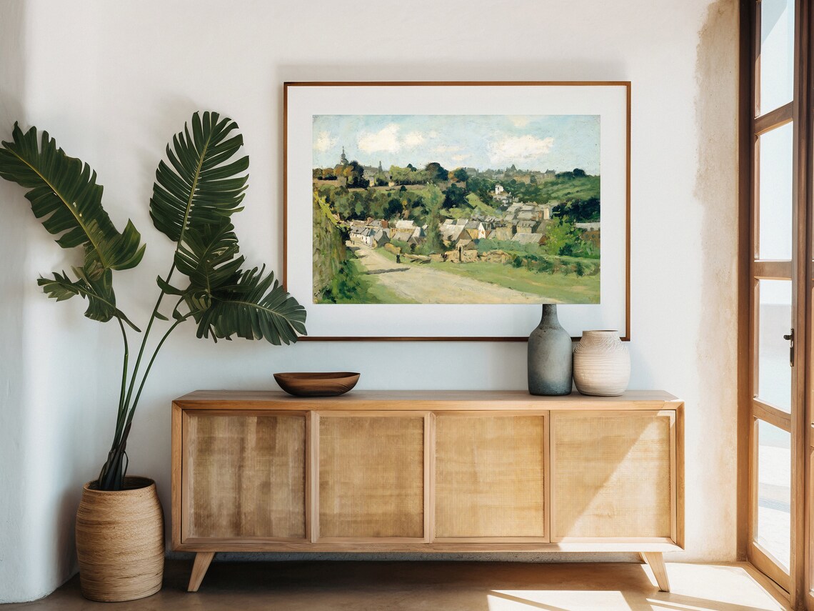 Countryside Painting Vintage European Village Print Dutch Landscape Countryside Painting Muted Green Art Instant - Image 8