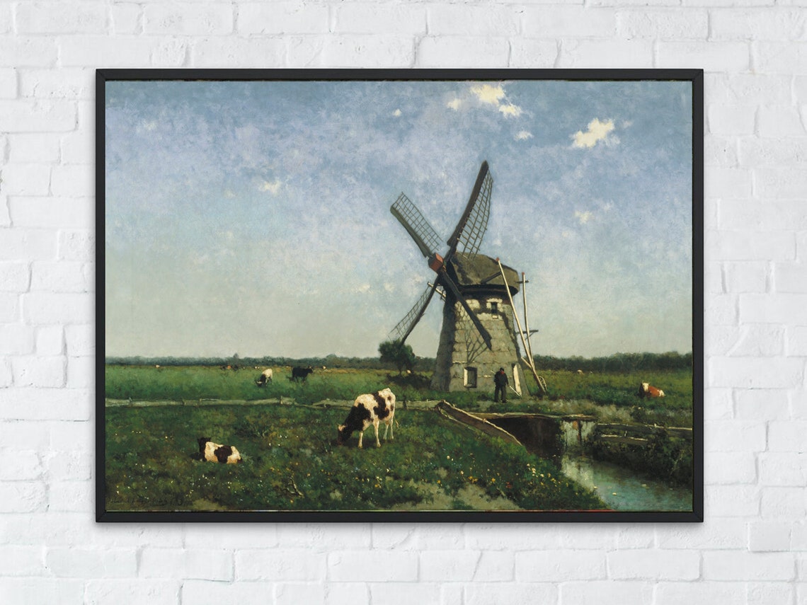 Dutch Windmill Cows Grazing Vintage Countryside Meadow Poster - Image 4