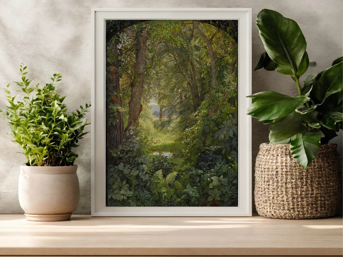 Rustic Forest Woodland Path Fern Painting Vintage Classic Print