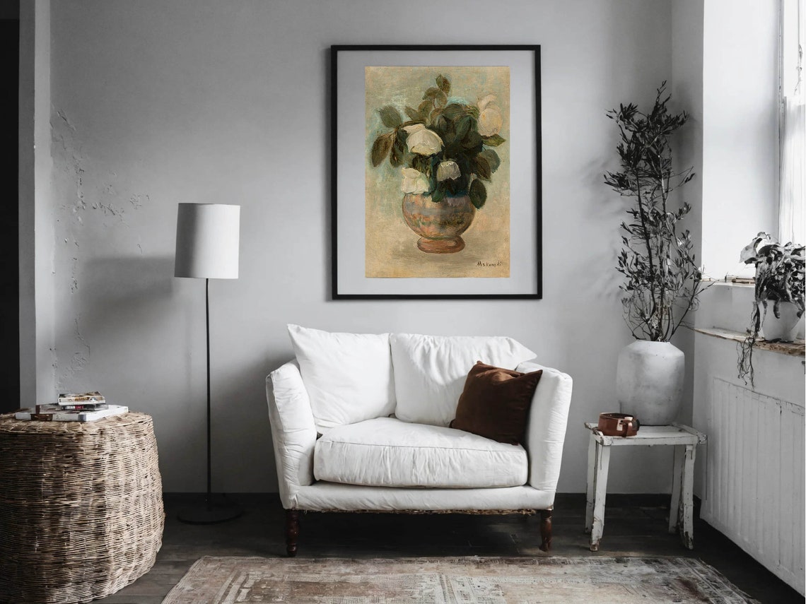 Roses Print Neutral Still Life Roses Painting Vintage Roses Painting Neutral Floral Print Still Life Roses Painting Still Life - Image 2