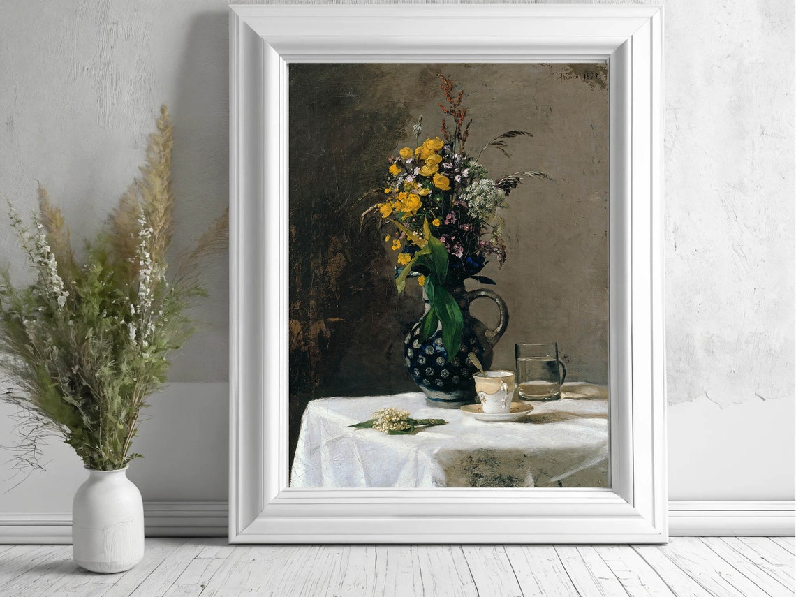 Flower Art Print Bouquet Of Wild Flowers By Hans Thoma Botanical Painting Vintage Floral Painting Wall Art Floral Art