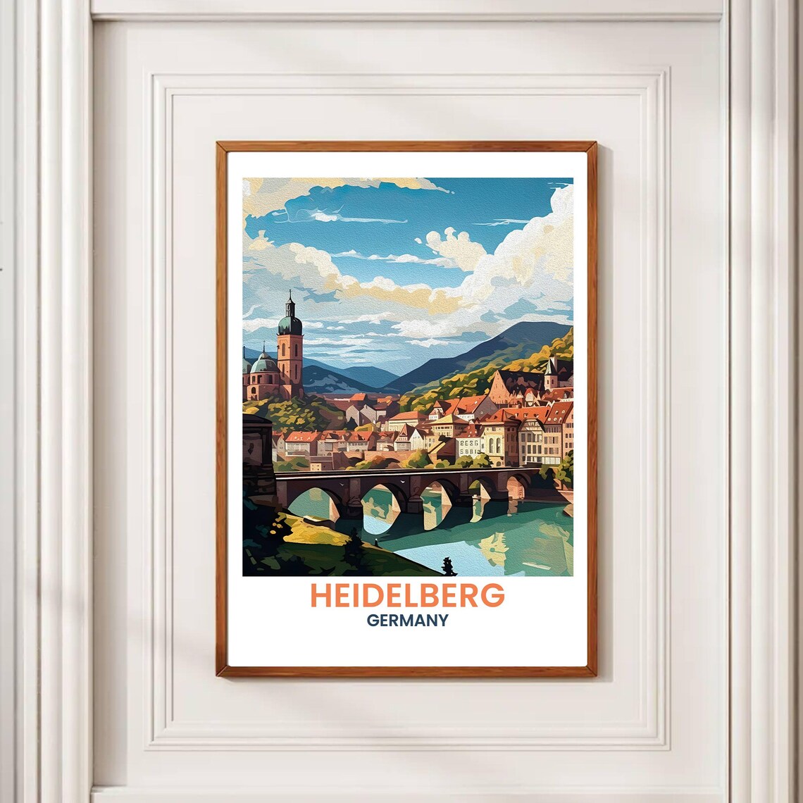 Heidelberg Germany Old Bridge and Castle Riverside Travel Poster