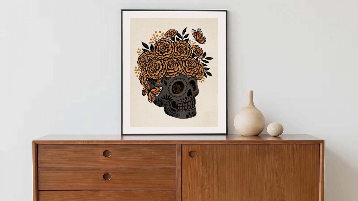 Marigold Calavera Art Print, Day of the Dead - Image 3