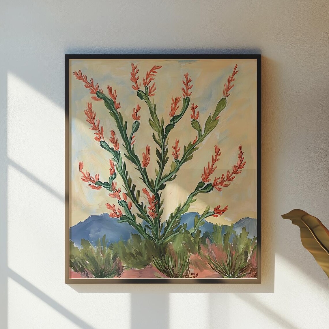 Ocotillo Desert Bloom With Red Flower Spikes Desert Botanical Poster