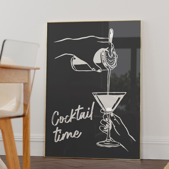 Cocktail Time Black Martini Pour Bar Decor Illustration Art Print